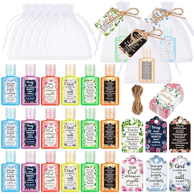 Frienda 24 Set Christian Hand Sanitizer Gift Religious Christian Gifts for Women Christmas Bible Verse Mini Hand Sanitizer Travel Size Bulk with Scripture for Church Teacher Coworker Xmas Party Favors