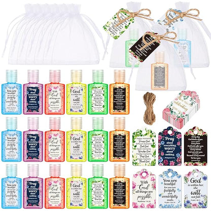 Frienda 24 Set Christian Hand Sanitizer Gift Religious Christian Gifts for Women Christmas Bible Verse Mini Hand Sanitizer Travel Size Bulk with Scripture for Church Teacher Coworker Xmas Party Favors
