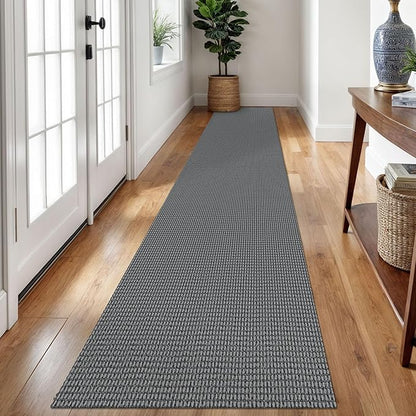 Braided Runner Rug 2x12 Ft Washable Runners for Hallways Non Slip Rubber Backed Kitchen Runners Cotton Extra Long Entryway Runner Indoor, Woven Carpet for Hall Entryway, Dark Grey/Grey
