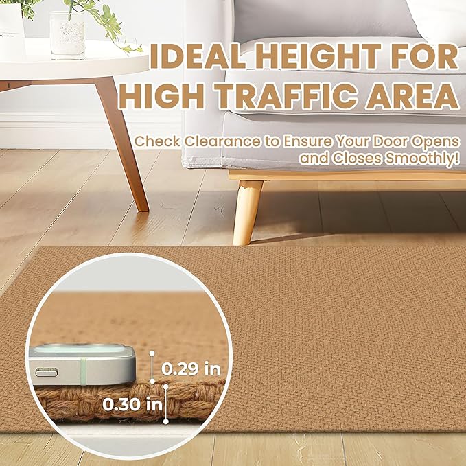 Braided Runner Rug 2x6 Ft Washable Runners for Hallways Kitchen Runner Rug with Rubber Backing Cotton Entryway Runner Indoor, Woven Floor Carpet for Hall Kitchen Bedroom, Warm Tan