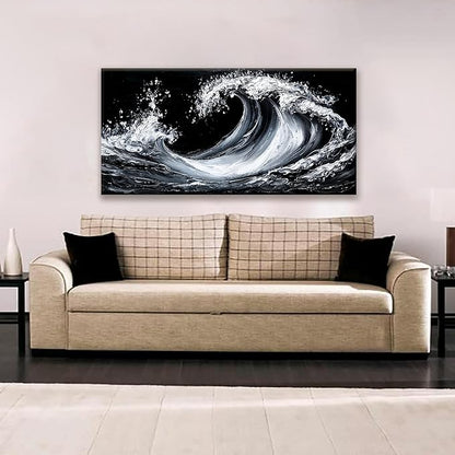 Suconvng White Sea Wave Abstract Wall Art For Living Room Artwork Canvas Art Wall Decor Painting Abstract Wall Decor Print Picture For Bedroom Office Hotel Decoration 24 X 48 Inch