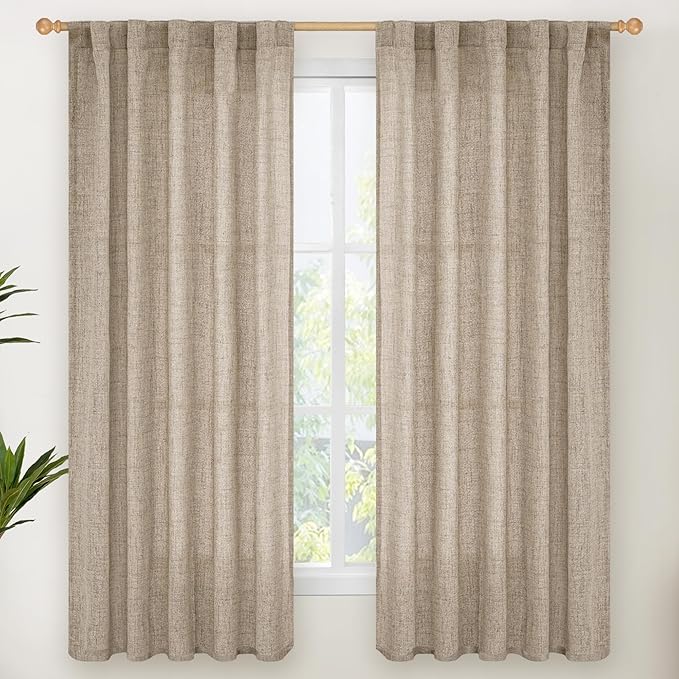 YoungsTex Linen Curtains 63 Inch Length for Living Room Windows, Light Filtering Drapes with Rod Pocket Back Tab Privacy for Farmhouse Bedroom, 2 Panels, 38 X 63 Inch