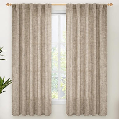 YoungsTex Linen Curtains 63 Inch Length for Living Room Windows, Light Filtering Drapes with Rod Pocket Back Tab Privacy for Farmhouse Bedroom, 2 Panels, 38 X 63 Inch