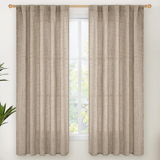 YoungsTex Linen Curtains 63 Inch Length for Living Room Windows, Light Filtering Drapes with Rod Pocket Back Tab Privacy for Farmhouse Bedroom, 2 Panels, 38 X 63 Inch