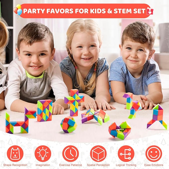 36pcs Boy Party Favors - Fidgets Snake Cube Puzzles Toy for Goodie Bags, Bulk Toys, Classroom Prizes Birthday Valentines Back to School Students Gift Stuffers Rainbow Party Toys for Boy