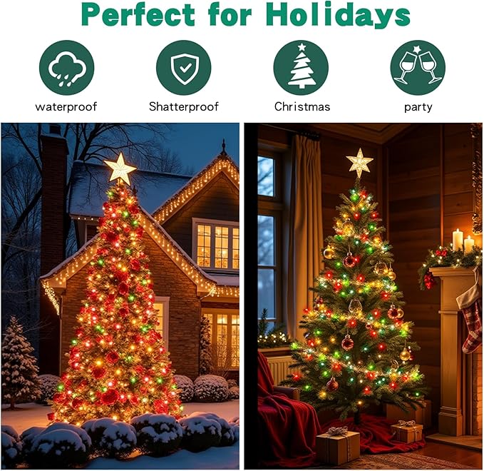 40FT LED Multicolor Christmas String Lights 200 Count, Colored Mini Christmas String Lights Plug in, Colorful Christmas Tree Lights for Party Wedding Home Holiday Decoration, Green Wire