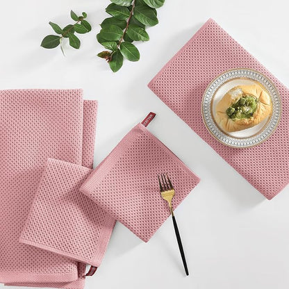 Homaxy 100% Cotton Kitchen Towels and Dishcloths Set, 12 x 12 Inches and 13 x 28 Inches, Set of 8 Bulk Kitchen Towels Set, Ultra Soft Absorbent Dish Cloths for Washing Dishes, Dried Rose