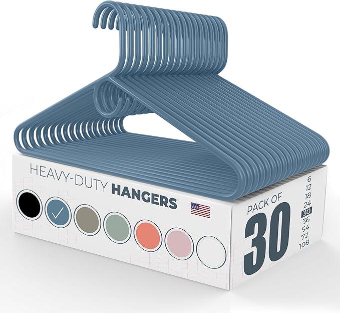 Neaties Heavy Duty Clothes Hangers 30 Pack – Made in The USA – 8lb Capacity Plastic Hangers for Adult Clothing – Durable for Pants, Coats, Jackets, or Jeans – Blue