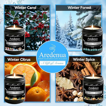 Winter Candles Set – 4 Pack Holiday Scented Candles, 28oz Soy Candle for Home Scented, Cozy Scents of Winter Carol/Spice/Clementine/Forest - Holiday Candle Christmas Gifts for Women Men