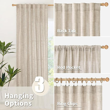 YoungsTex Short Linen Curtains 45 Inch Length for Kitchen Windows, Natural Light Filtering Drapes with Rod Pocket Back Tab Semi Sheer for Bathroom Cafe Window, 2 Panels, 42 X 45 Inch