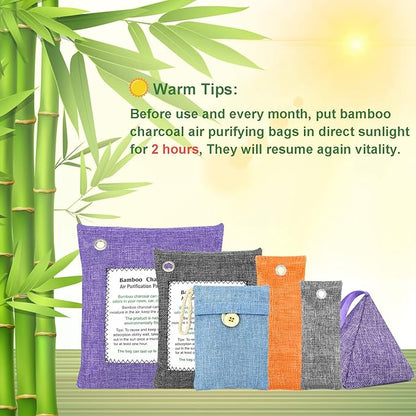 Bamboo Charcoal Bags Odor Absorber 4 Pack×500g Bamboo Charcoal Air Purifying Bags, for Car Air Fresheners, Odor Eliminator for Home，Shoe Deodorizer - Colorful-Activated Charcoal Odor Absorbers
