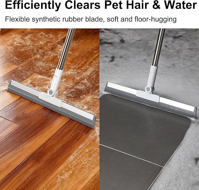 Multi-Function Air Broom for Water & Pet Hair Removal, Floor Squeegee for Tile, Hardwood & Under-Furniture Cleaning with 51″-58″ Telescoping Handle & 180° Rotating Head