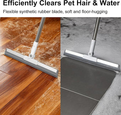 Multi-Function Air Broom for Water & Pet Hair Removal, Floor Squeegee for Tile, Hardwood & Under-Furniture Cleaning with 51″-58″ Telescoping Handle & 180° Rotating Head