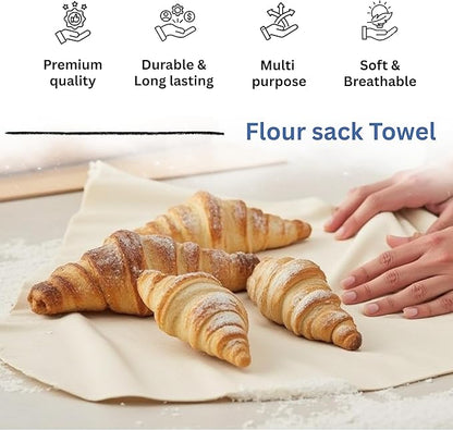 WHITEWRAP Unbleached Flour Sack Towels for Bread Proofing – Thick Cotton Baking Cloth for Baguettes, Ciabatta & Pastries – Reusable 28"x28" Towels, Set of 6