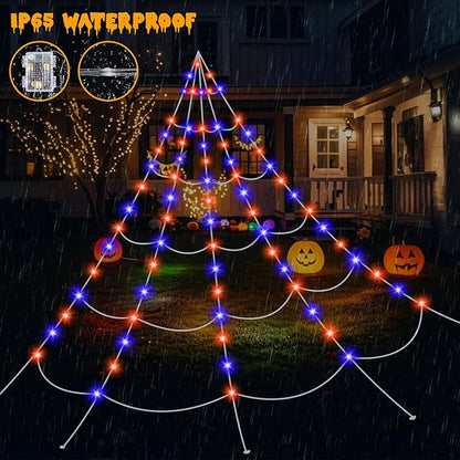 16.4 Ft Halloween Spider Webs Lights Decorations 250 Purple & Orange LED Lights with 40 Small Spiders, Halloween Giant Spiderweb Lights Outdoor Decor for Yard Haunted House Party
