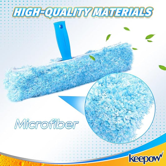 KEEPOW 14" Microfiber Window Scrubber Refill Replacement Compatible with MR.SIGA, Compatible with Ettore Professional Window Cleaning, Reusable & Washable Window Squeegee for Home (2 Pack)
