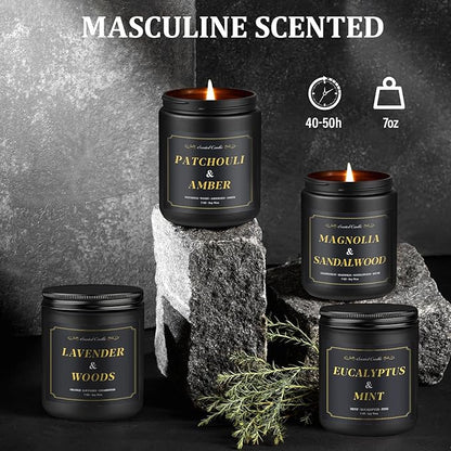 Scented Candles for Men, 4 Pack Mens Candles for Home Scented, 28oz Soy Wax Candles Set - Lavender/Patchouli/Sandalwood/Eucalyptus, Aromatherapy Candles Gift Idea for Dad, Husband, Boyfriend