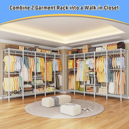 Raybee 88.2" W Clothes Rack Heavy Duty Clothing Racks for Hanging Clothes Portable Closet Loads 1200LBS Freestanding Garment Rack for Bedroom 88.2" W x 75.6" H x 15.7" D, White