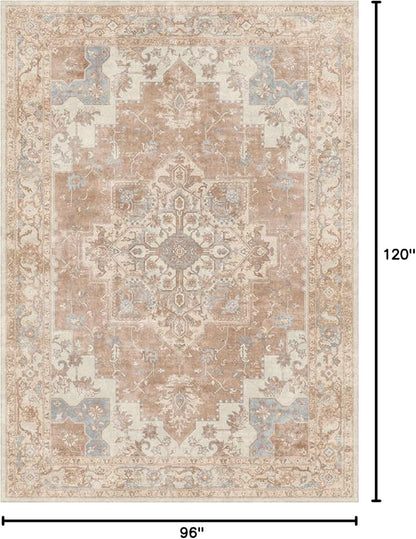 GENIMO 8x10 Area Rugs for Living Room, Machine Washable Non Slip Vintage Retro Rugs, Low Pile Lightweight Chenille Print Rug for Bedroom, Dining Room, Home Office, Orange
