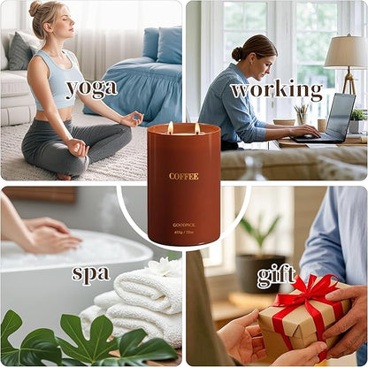 Goodpick Coffee Scented Candle 22 oz, Soy Candles for Home Scented, 120 Hours Burn Time, 2 Wicks