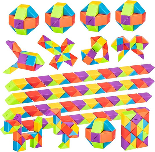 36pcs Boy Party Favors - Fidgets Snake Cube Puzzles Toy for Goodie Bags, Bulk Toys, Classroom Prizes Birthday Valentines Back to School Students Gift Stuffers Rainbow Party Toys for Boy