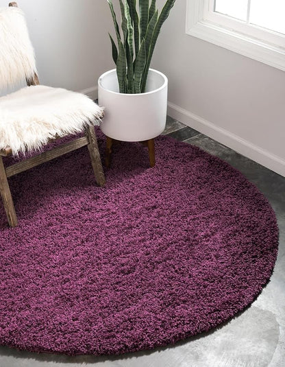 Unique Loom Solid Shag Collection Area Rug (7' 1" Round, Eggplant Purple)