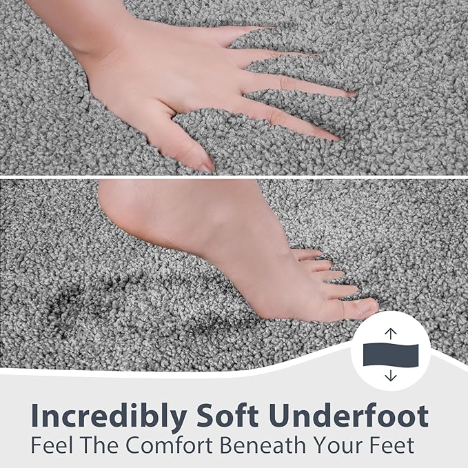 Bathroom Rugs 20" x 30", Non-Slip Extra Soft Absorbent Bath Rugs, Machine Washable Quick Dry Bath Mats for Bathroom Floor, Shower, Bathtub and Sink, Grey & Dark Grey