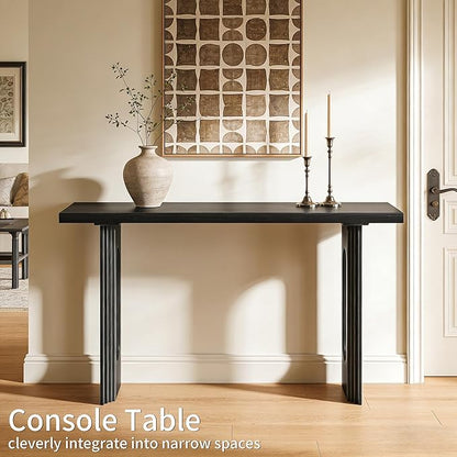 59.2" Entryway Table,Fluted Console Table Modern Farmhouse,Widen Sofa Tables Behind The Couch,Wooden Side Console Table Hollow Support Legs for Living Room/Hallway/Entry Way/Foyer Black