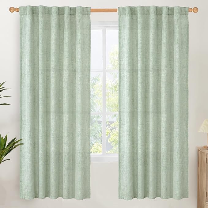 YoungsTex Sage Green Linen Curtains 72 Inch Length for Living Room, Semi Sheer Light Filtering Drapes with Back Tab Rod Pocket for Bedroom Spring Decor, 42 X 72 Inch, 2 Panels