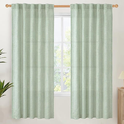 YoungsTex Sage Green Linen Curtains 72 Inch Length for Living Room, Semi Sheer Light Filtering Drapes with Back Tab Rod Pocket for Bedroom Spring Decor, 42 X 72 Inch, 2 Panels