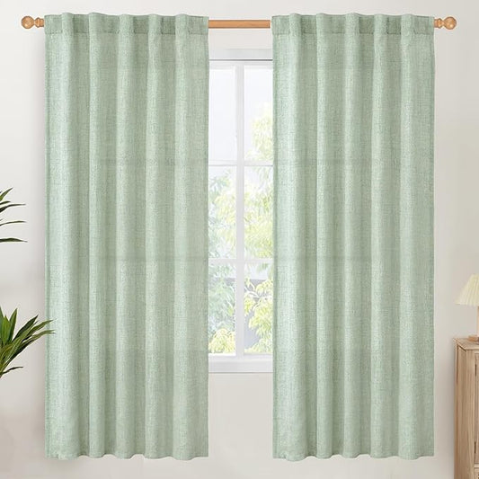 YoungsTex Sage Green Linen Curtains 72 Inch Length for Living Room, Semi Sheer Light Filtering Drapes with Back Tab Rod Pocket for Bedroom Spring Decor, 42 X 72 Inch, 2 Panels
