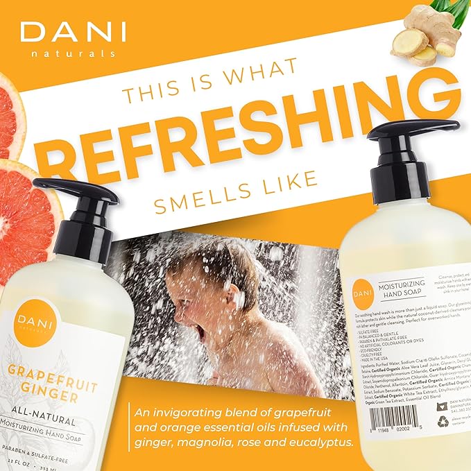 Naturals Moisturizing Hand Soap – Grapefruit Ginger Scent, Hydrating, Sulfate-Free & Paraben-Free, 12 Oz Bottle with Pump, Gentle Cleansing for Dry Skin