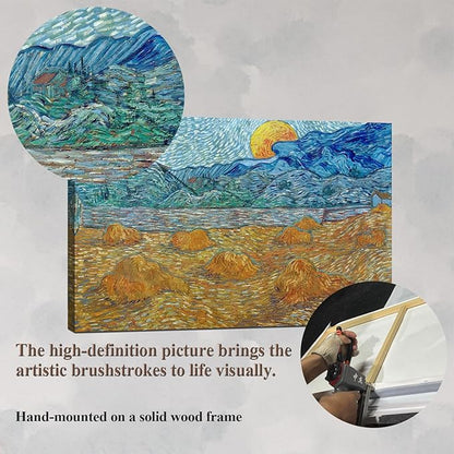 Vincent Van Gogh Canvas Wall Art, Evening Landscape with Rising Moon Painting Print Classic Large Poster Wall Decor for Bedroom Living Room Office - 24"x36"