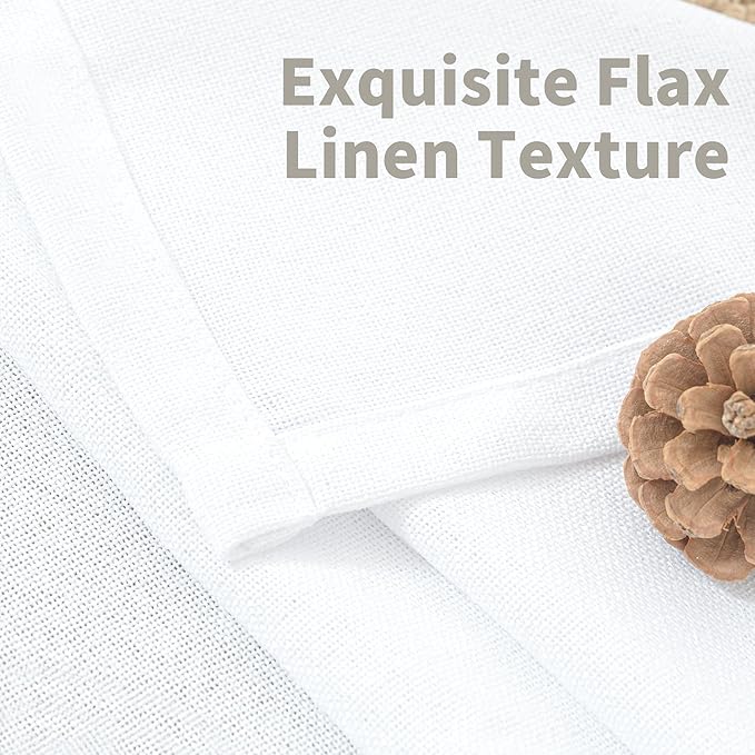 YoungsTex White Linen Curtains 95 Inches Long for Living Room Rod Pocket Light Filtering Window Drapes Floor Length for Bedroom Dining Room Back Tab, 52 X 95 Inch, 2 Panels