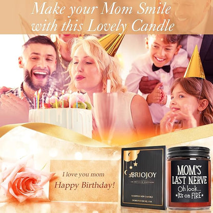 Mom's Last Nerve Candles - Fun Birthday, Mothers Day Gifts from Daughter, Son - Best Funny Stress Relief, Relaxing Gifts for Women, Wife, New Mom - Jasmine Scented Soy Wax Jar Candle for Home