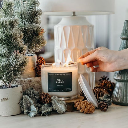 Calyan Wax Co. Fir & Clove 3 Wick Scented Candle - 43 Hour Burn - Luxury 3 Wick Soy Candles - Non Toxic Soy Wax Candles - Long Lasting Large Glass Jar Candle for Home - 14.9oz