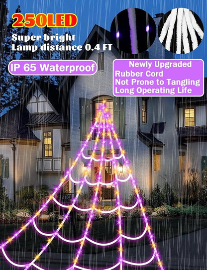 Giant Spider Webs Halloween Decorations - Outdoor Halloween Decor Lights with 250 LEDs,16.4FT Net,4Ft Spider, 8 Modes,Waterproof & Timer for Yard Porch Garden,Outside Costumes Party (Without Spider)