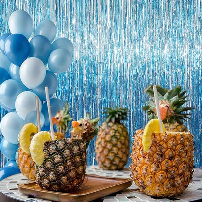GOER 3.2 ft x 8.2 ft Metallic Tinsel Foil Fringe Curtains Party Photo Backdrop Party Streamers for Birthday,Graduation,New Year Eve Decorations Wedding Decor (Light Blue,5 pcs)