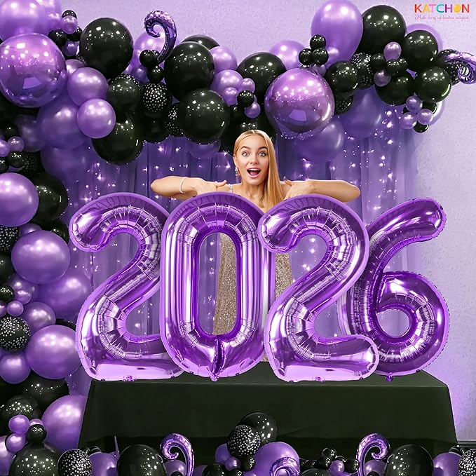 Katchon, Giant Purple 2026 Number Balloons - 42 Inch | Happy New Year Balloons | 2026 Balloon Numbers | Purple Balloon for New Years Decorations 2026 | New Years Eve Party Supplies 2026