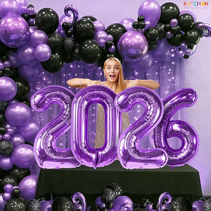Katchon, Giant Purple 2026 Number Balloons - 42 Inch | Happy New Year Balloons | 2026 Balloon Numbers | Purple Balloon for New Years Decorations 2026 | New Years Eve Party Supplies 2026