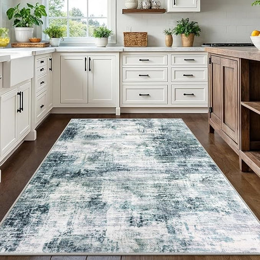 IOHOUZE Modern Abstract Area Rugs 5x7 Ft Washable Rugs for Living Room, Non Slip Dining Room Rug, Printed Faux Wool Rugs for Bedroom, Floor Carpet for Office Nursery Playroom, Sage Grey
