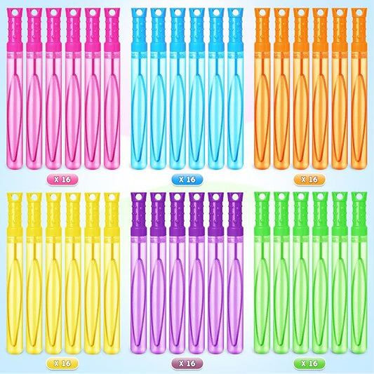 Bubble Wand, 96 Pcs Bubble Wands Bulk in 6 Colors, Bubble Party Favors for Kids, Summer Toys, Indoor Outdoor Activity, Themed Birthday, Wedding, for Girls & Boys