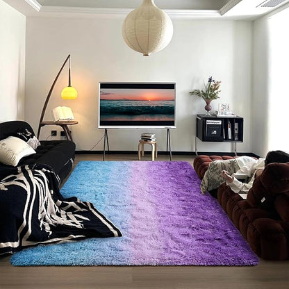 DweIke Luxury Fluffy Kids Rugs for Living Room Bedroom, 6x9 Large Shaggy Purple and Blue Area Rug for Girls Boys, Upgrade Plush Non-Slip and Washable Colorful Fuzzy Carpet for Dorm Nursery Decor