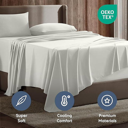 Nestl Split King Sheet Set - 1800 Ultra-Soft Microfiber Bed Sheets - Double Brushed - Deep Pockets - Easy Fit - 5 Piece Set - Bed Sheets & Pillowcases (Split King, Off White)
