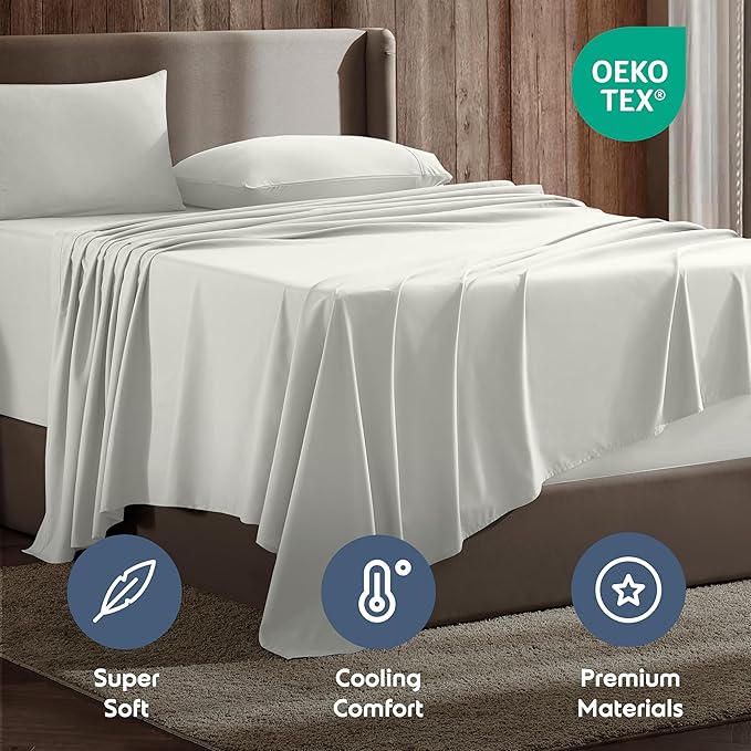 Nestl California King Sheet Set - 1800 Ultra-Soft Microfiber Cal King Bed Sheets - Double Brushed - Deep Pockets - Easy Fit - 4 Piece Set - Bed Sheets (California King, Off White)