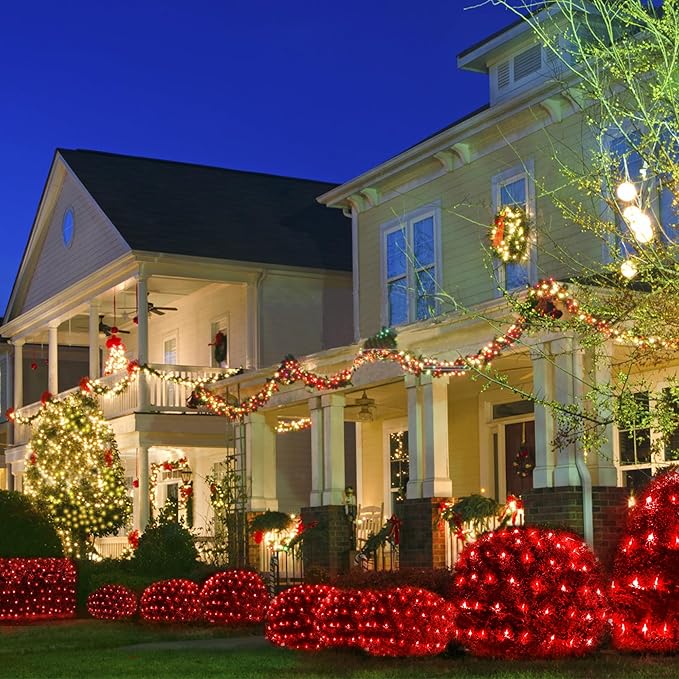 WBao Christmas Lights, 200LED 8.4ft x 5.2ft Net Lights Outdoor Mesh Light with 8 Modes, Timer, UL Certified, End to End Connectable, Waterproof for Lawn, Bushes Outdoor Christmas Decorations, Red