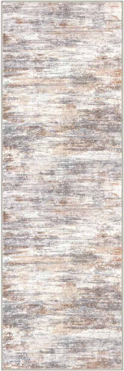 KOZYFLY 3x8 Ft Rug Modern Ombre Runner Rug for Hallway, Washable Kitchen Rugs Non-Slip Soft Striped Entryway Rug, Print Multi Grey Abstract Carpet for Laundry Nursery