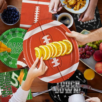 Gatherfun Football Party Supplies Kit for 24 Guests - Includes Large 12.5in Plates, Dessert Plates, Napkins, Cups, Banner and Touchdown Tablecloth - for Football Tailgate Party Decorations