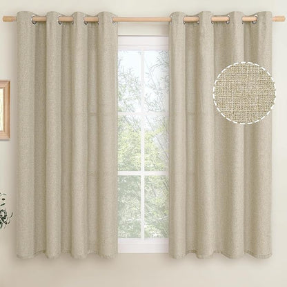 LAMIT Camel Linen Curtains for Bedroom, 54 inches Grommet Thermal Insulated Thick Burlap Farmhouse Panels Noise Reducing Window Treatment Boho Drapes for Living Room, Set of 2 Panels, W52 x L54