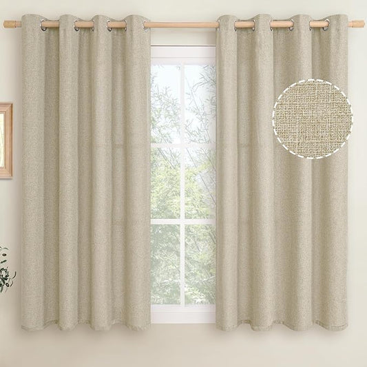 LAMIT Camel Linen Curtains for Bedroom, 54 inches Grommet Thermal Insulated Thick Burlap Farmhouse Panels Noise Reducing Window Treatment Boho Drapes for Living Room, Set of 2 Panels, W52 x L54